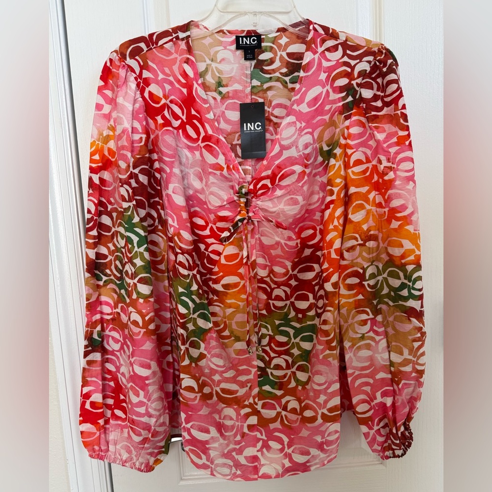 I.N.C. International Concepts Keyhole V-neck Blouse NWT